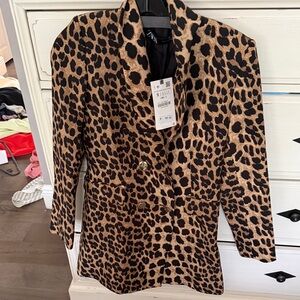 Zara Animal Print Blazer - Black and Tan
